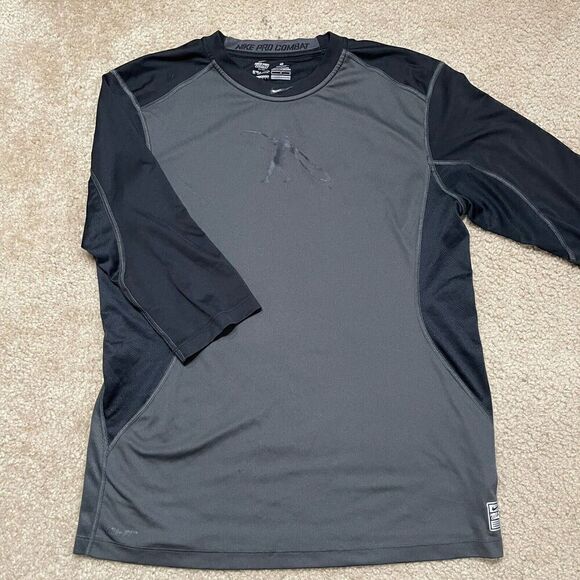 Nike Pro Combat DRI-FIT Ken Griffey Jr Swingman Raglan Large Gray Black Fitted - Picture 2 of 10